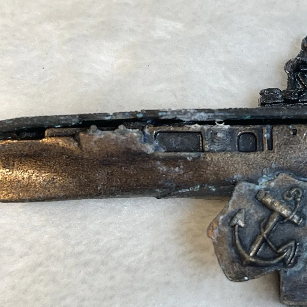 Vintage USS Yorktown Die Cast Pencil Sharpener Naval Ship Metal w/ Box 4